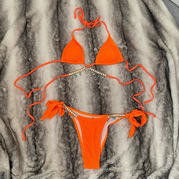 NEW Rhinestone Chain Decor Triangle Bikini Swimsuit - Picture 4 of 7